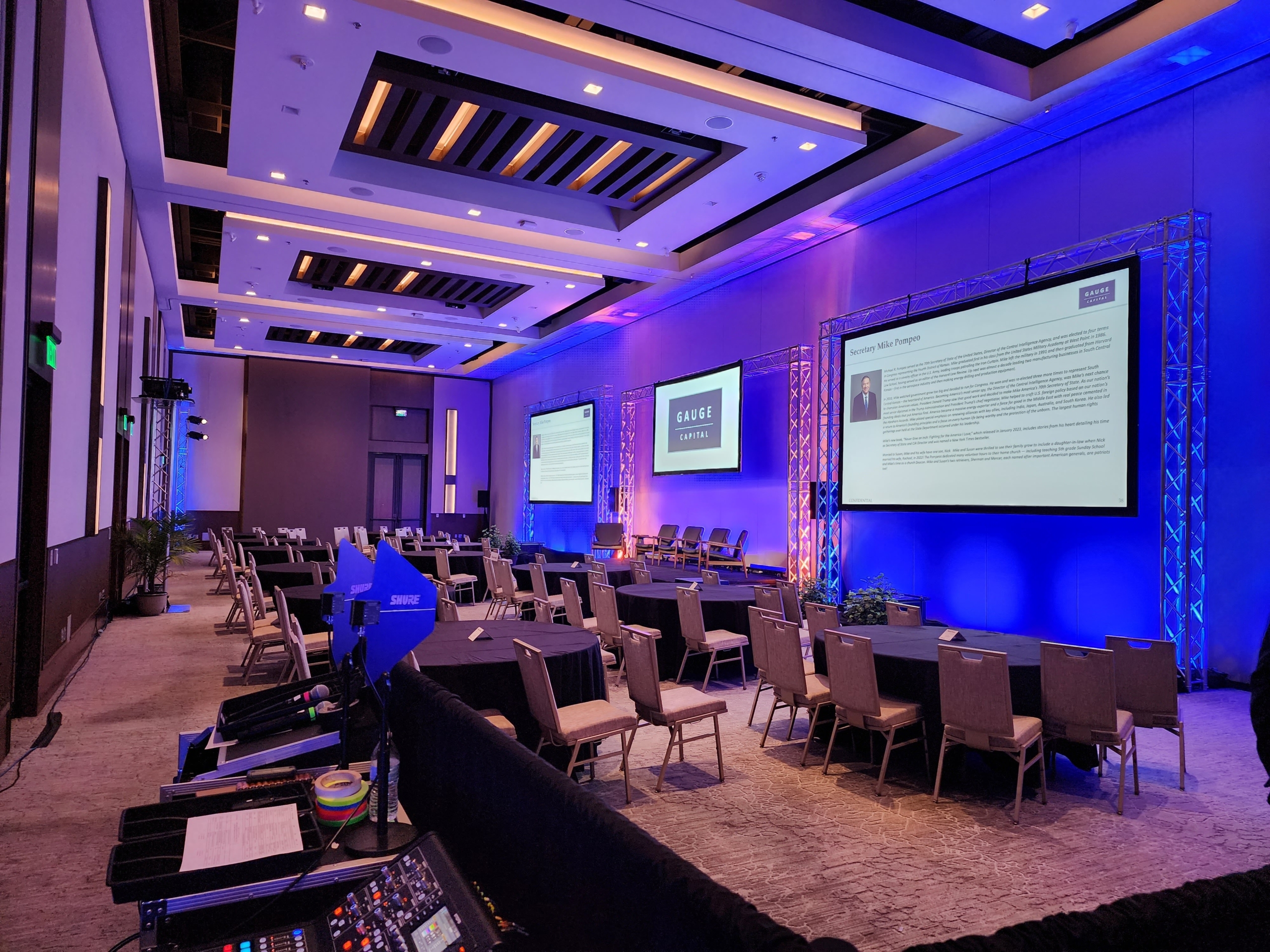 Dual projection screens in breakout room produced by Centric Events for Gauge Capital in Phoenix
