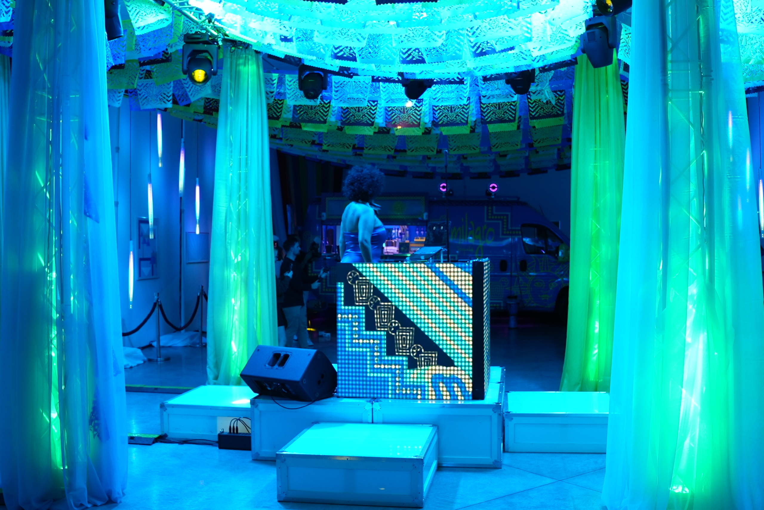 Centric's custom-engineered LED video wall DJ facade projecting high-contrast synchronized motion assets within the luxury indoor activation footprint.