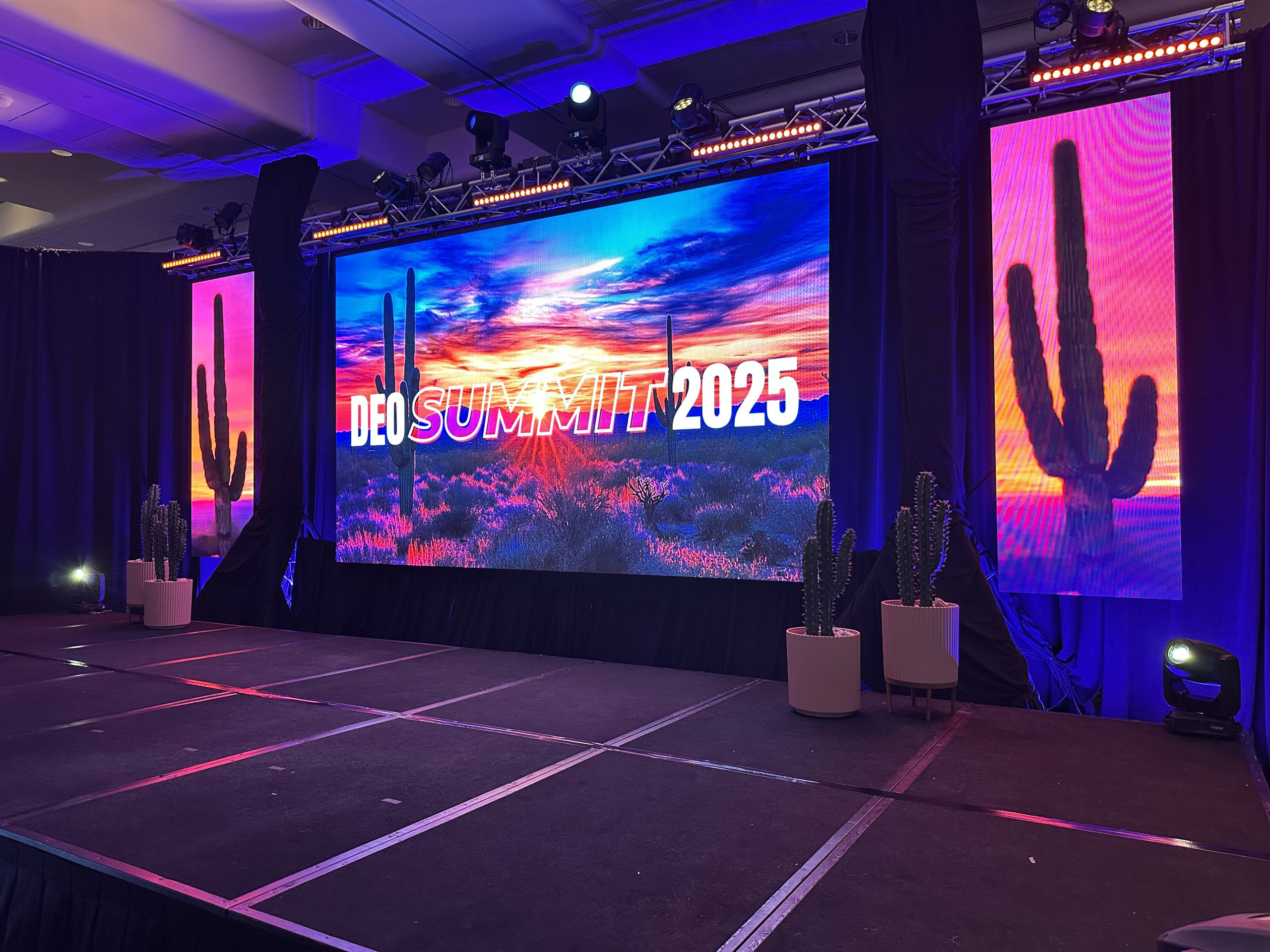 LED video wall stage backdrop and design for DEO Summit 2025 at Wild Horse Pass, Arizona