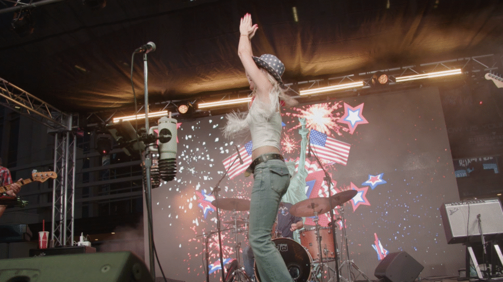 4th of July Concert at Westgate Entertainment district, showing a woman lead singer and an LED Video Wall backdrop on the stage 