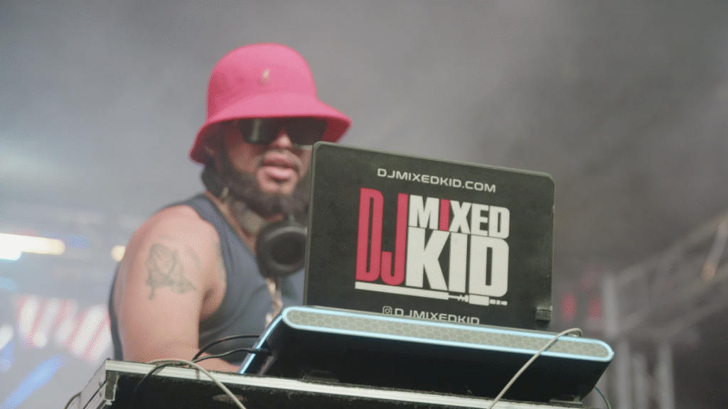 DJ in red hat at Westgate Entertainment district in Glendale, Arizona