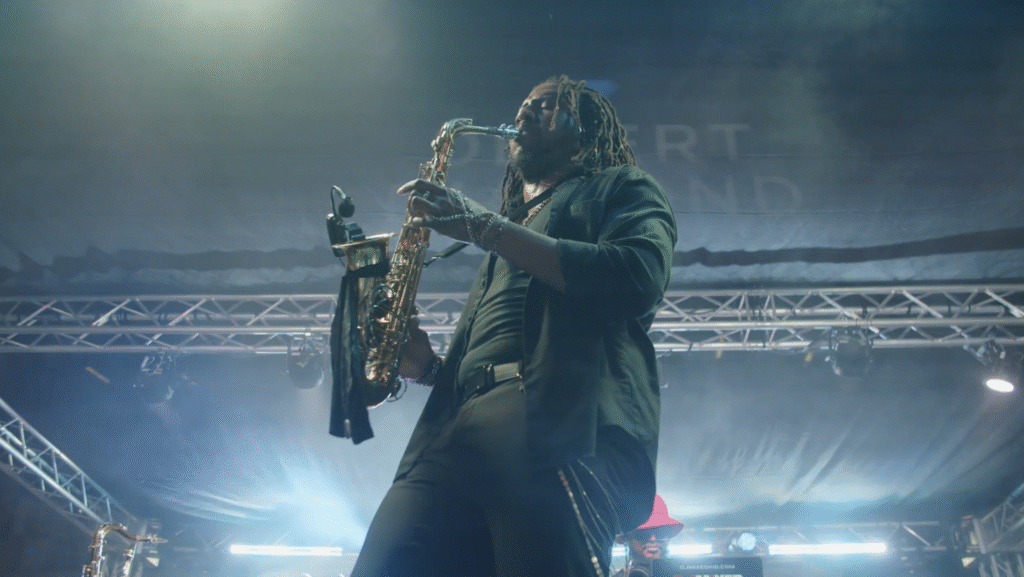 saxophone player on stage at Westgate entertainment district for a concert produced by Centric Events and Rentals