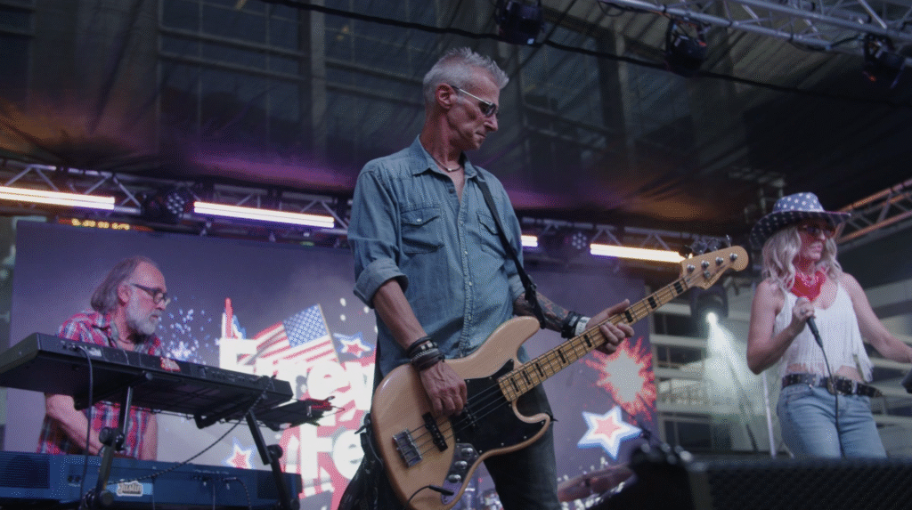 Guitar player with an LED Video Wall backdrop on a stage 